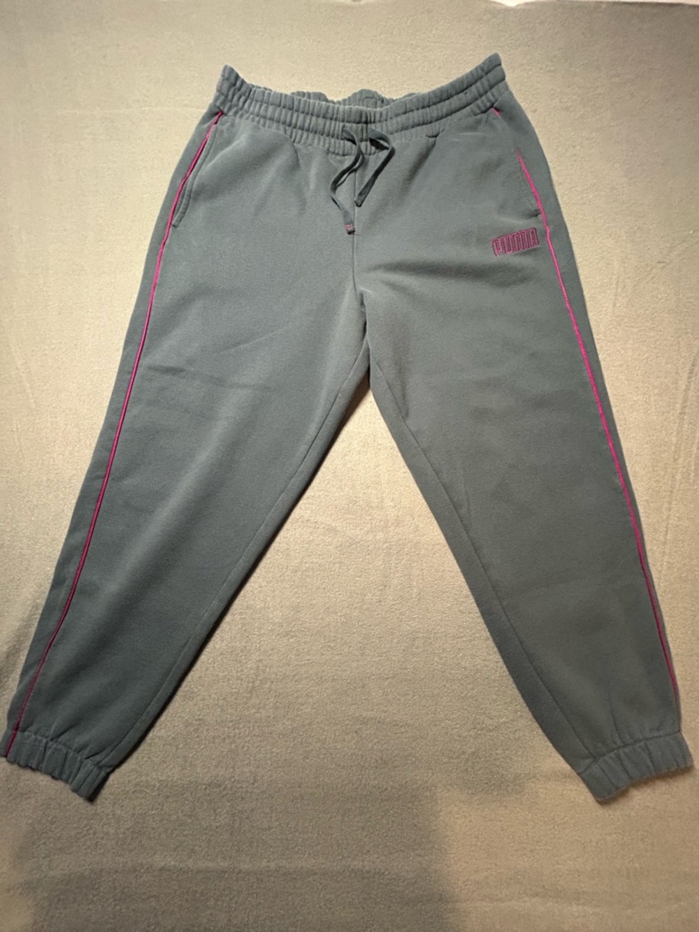 Puma Gray Track Joggers with Pink Piping